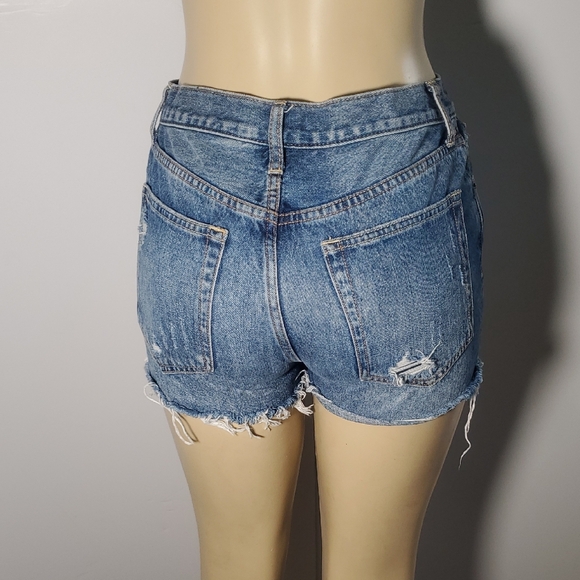 We The Free Women's Jeans Shorts Blue Button Fly Distressed Size 27 - Picture 5 of 12